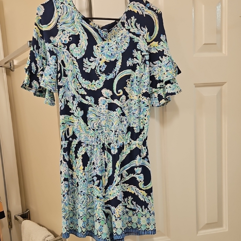 Lilly Pulitzer Navy and Aqua Paisley Mini Romper